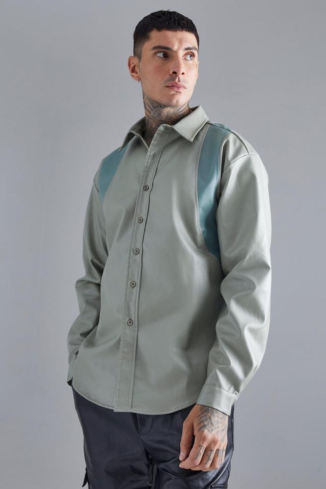 Pu Panel Detail Overshirt | boohooMAN USA Product Image