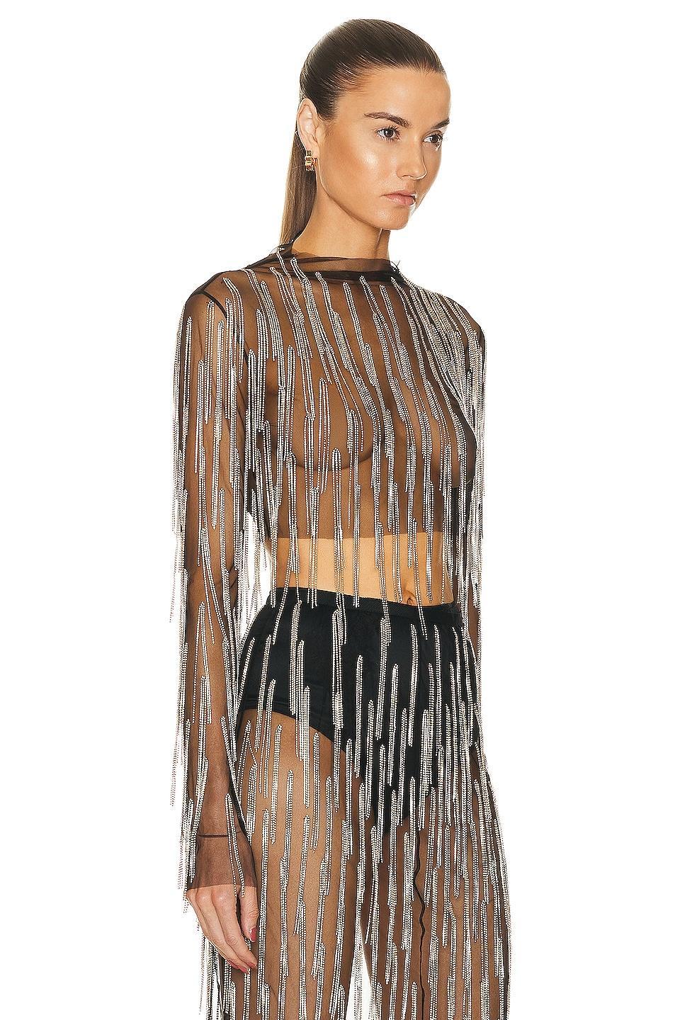 Lapointe Mesh Diamond Fringe Long Sleeve Mock Top Product Image