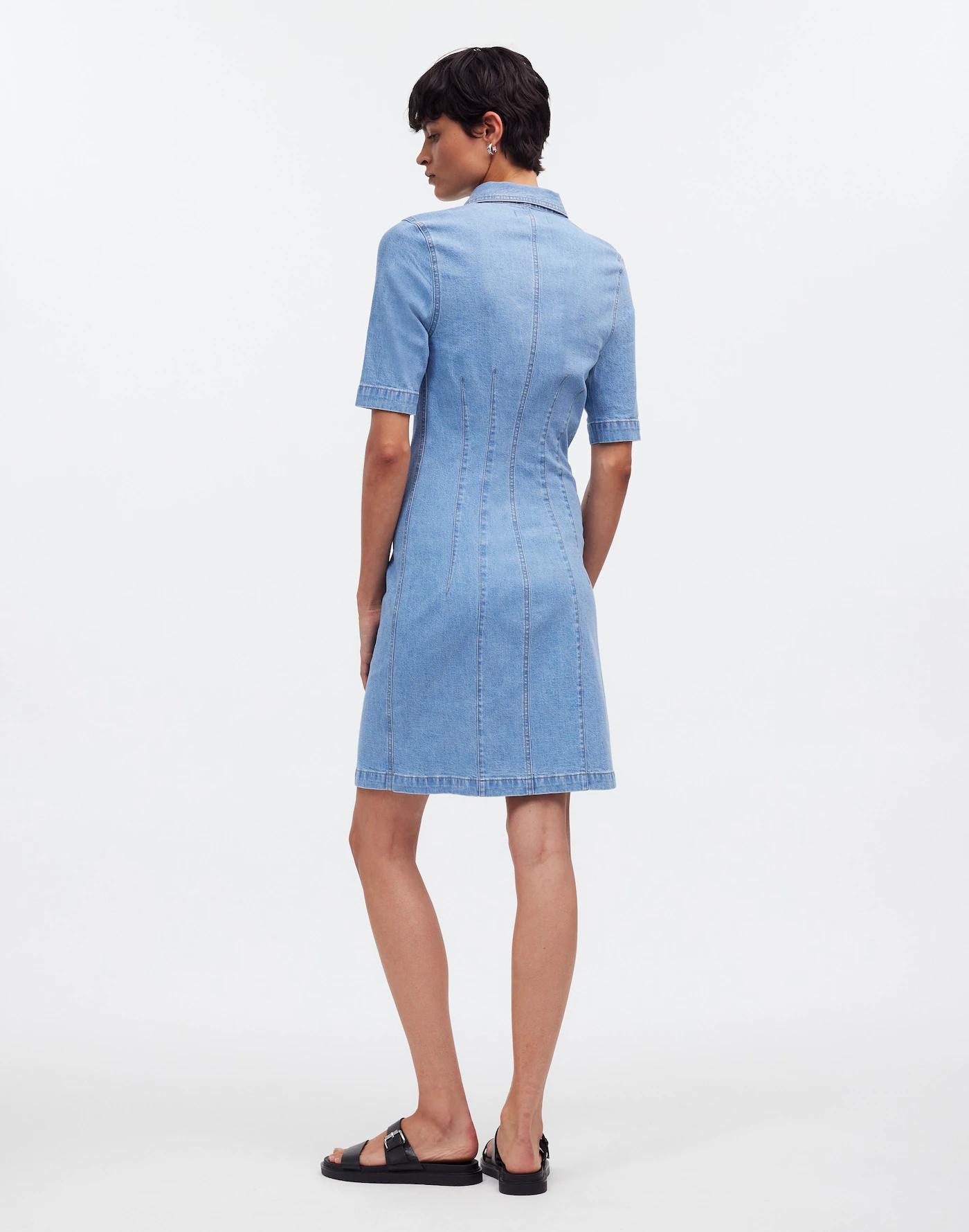 Denim Seamed Mini Shirtdress in Palermo Wash Product Image