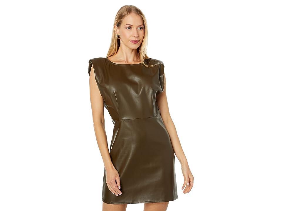 en saison Lana Shoulder Pad Mini Dress (Olive) Women's Clothing Product Image