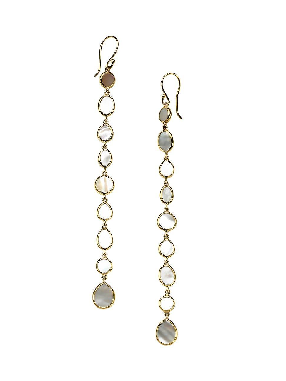 Womens Polished Rock Candy 18K Yellow Gold & Mother-Of-Pearl Long Linear Drop Earrings Product Image