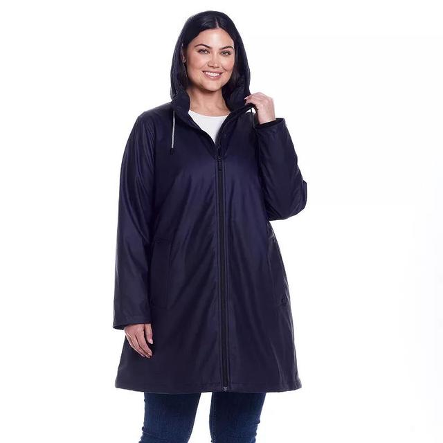 Plus Size Weathercast Water-Resistant Hooded Rain Jacket, Womens Blue Product Image