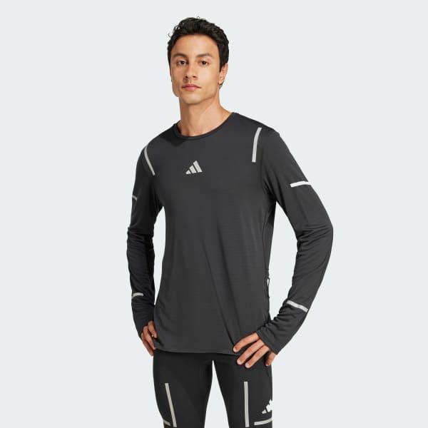 adidas Ultimate Running Reflective Long Sleeve Tee Silver Green S Mens Product Image