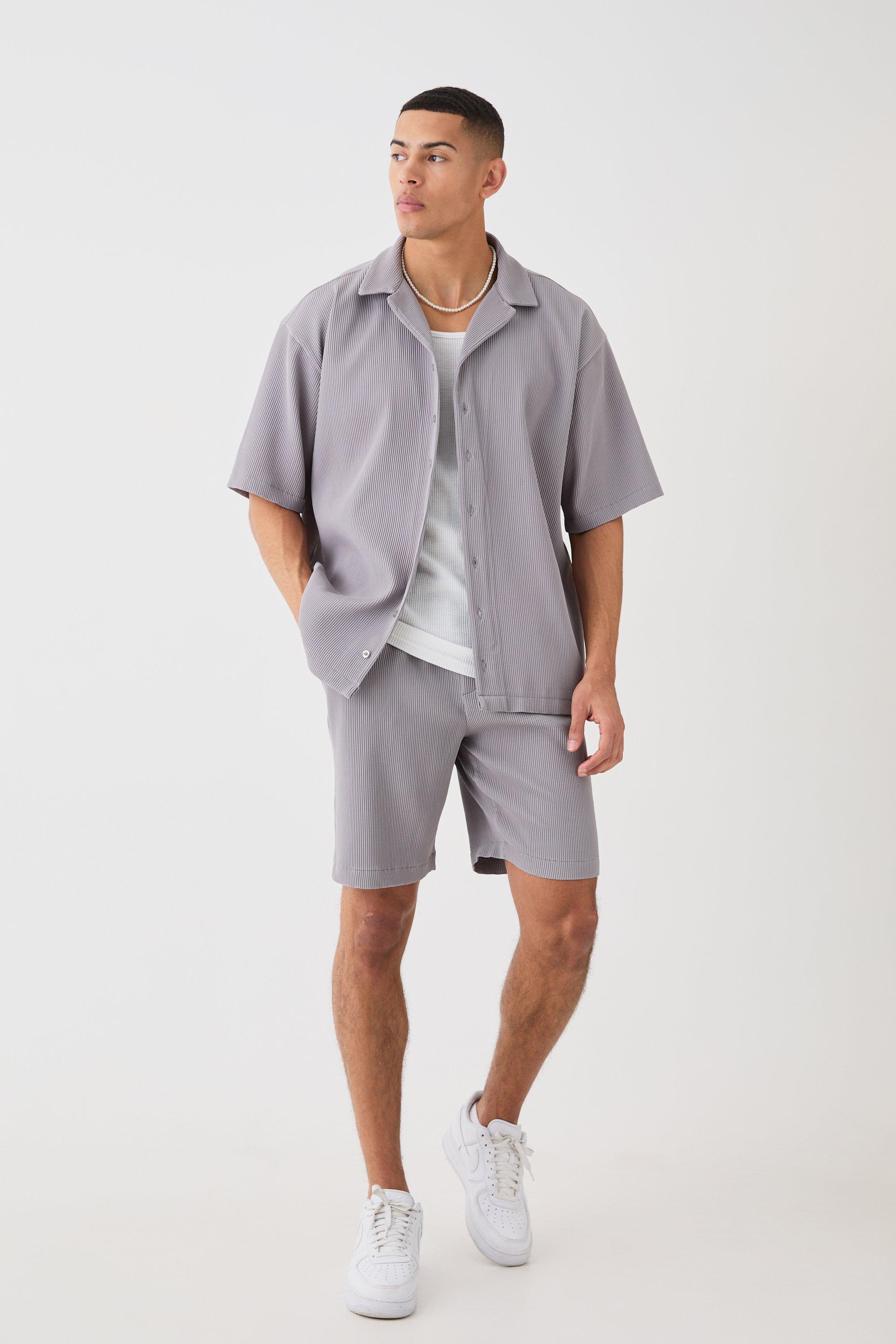 Oversized Short Sleeve Pleated Shirt And Short | boohooMAN USA Product Image