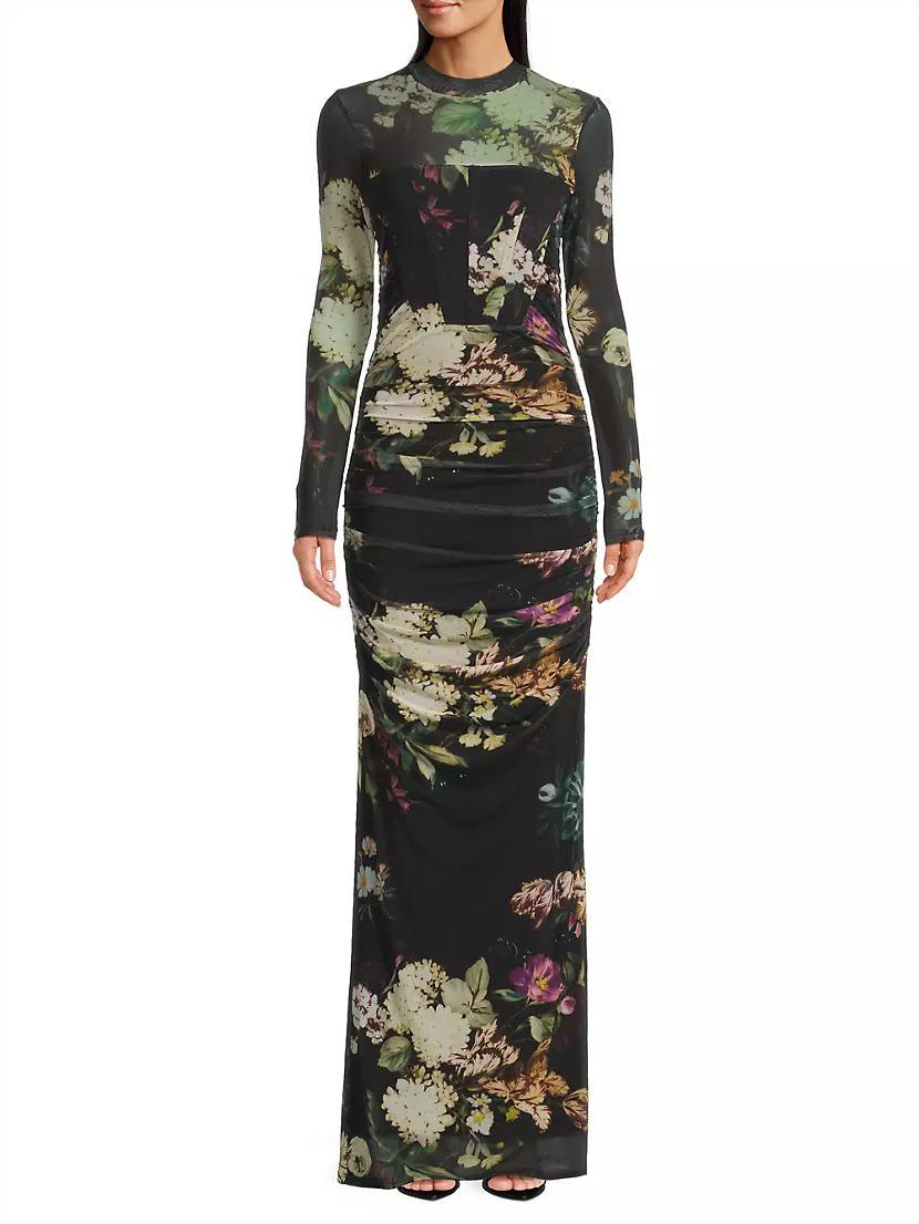 Lexington Floral Mesh Long-Sleeve Gown Product Image