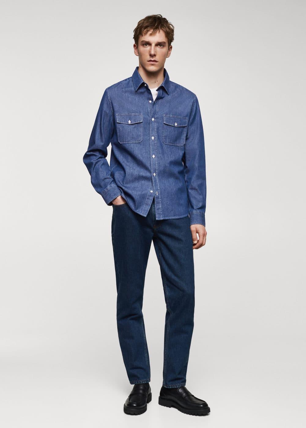 MANGO MAN - Denim overshirt with pockets medium blueMen Product Image