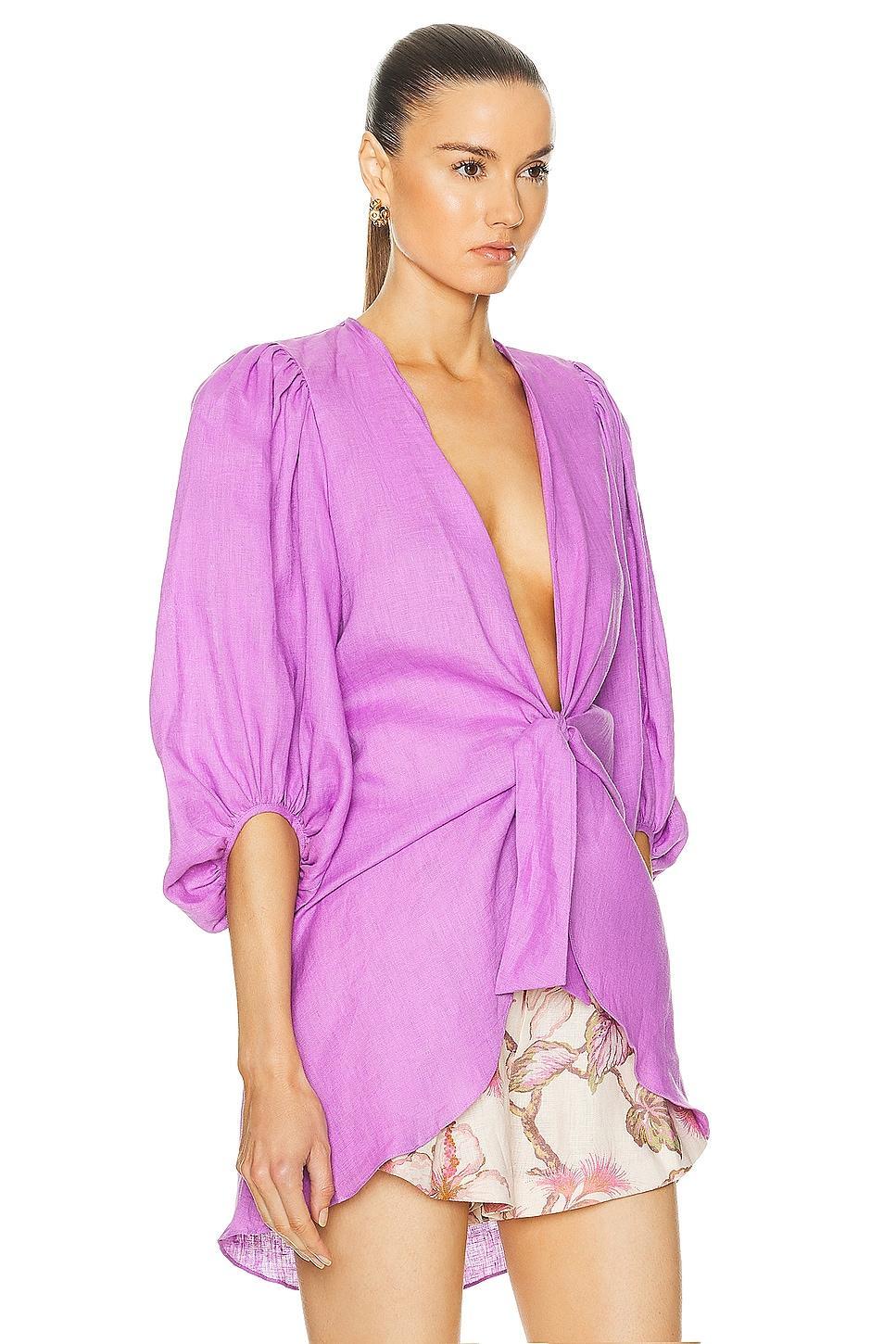 ADRIANA DEGREAS Solid Voluminous Sleeves Shirt in Purple Product Image