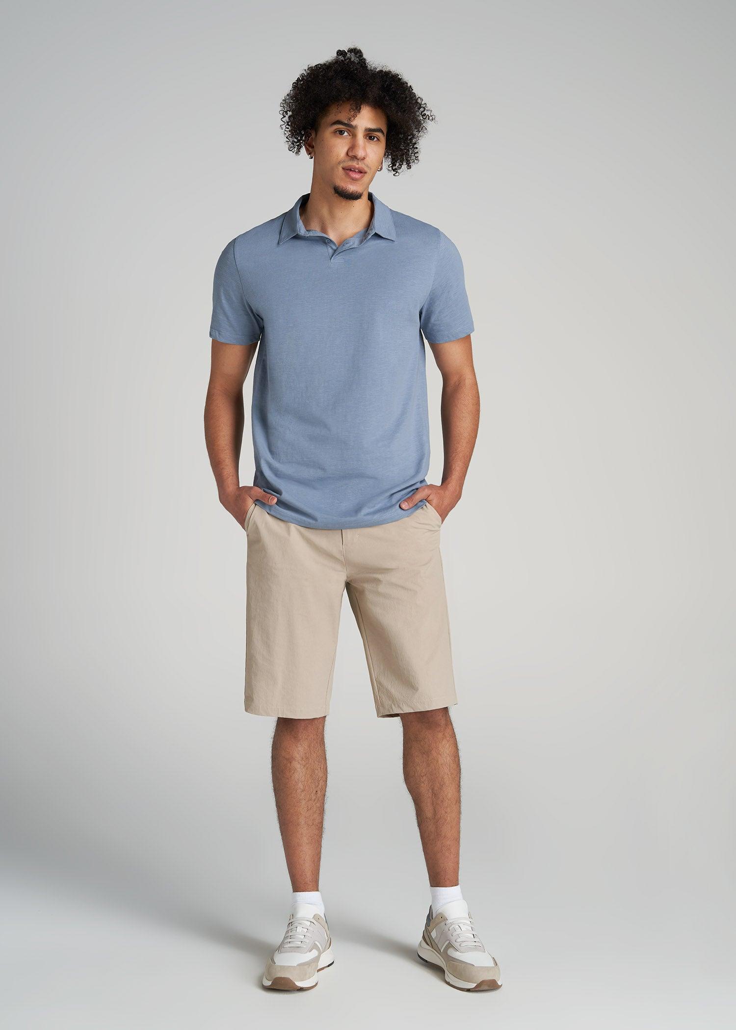 Slub Self Collar Tall Polo Shirt in Chambray Male Product Image