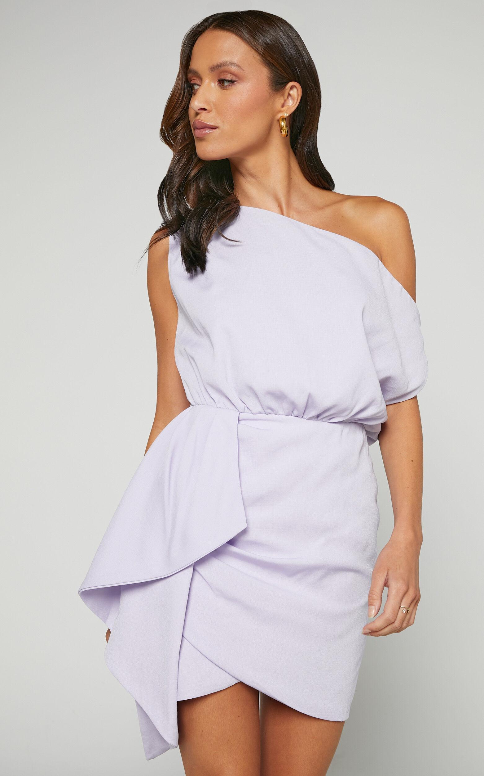 Niana Mini Dress - Drape One Shoulder Dress in Lilac Product Image