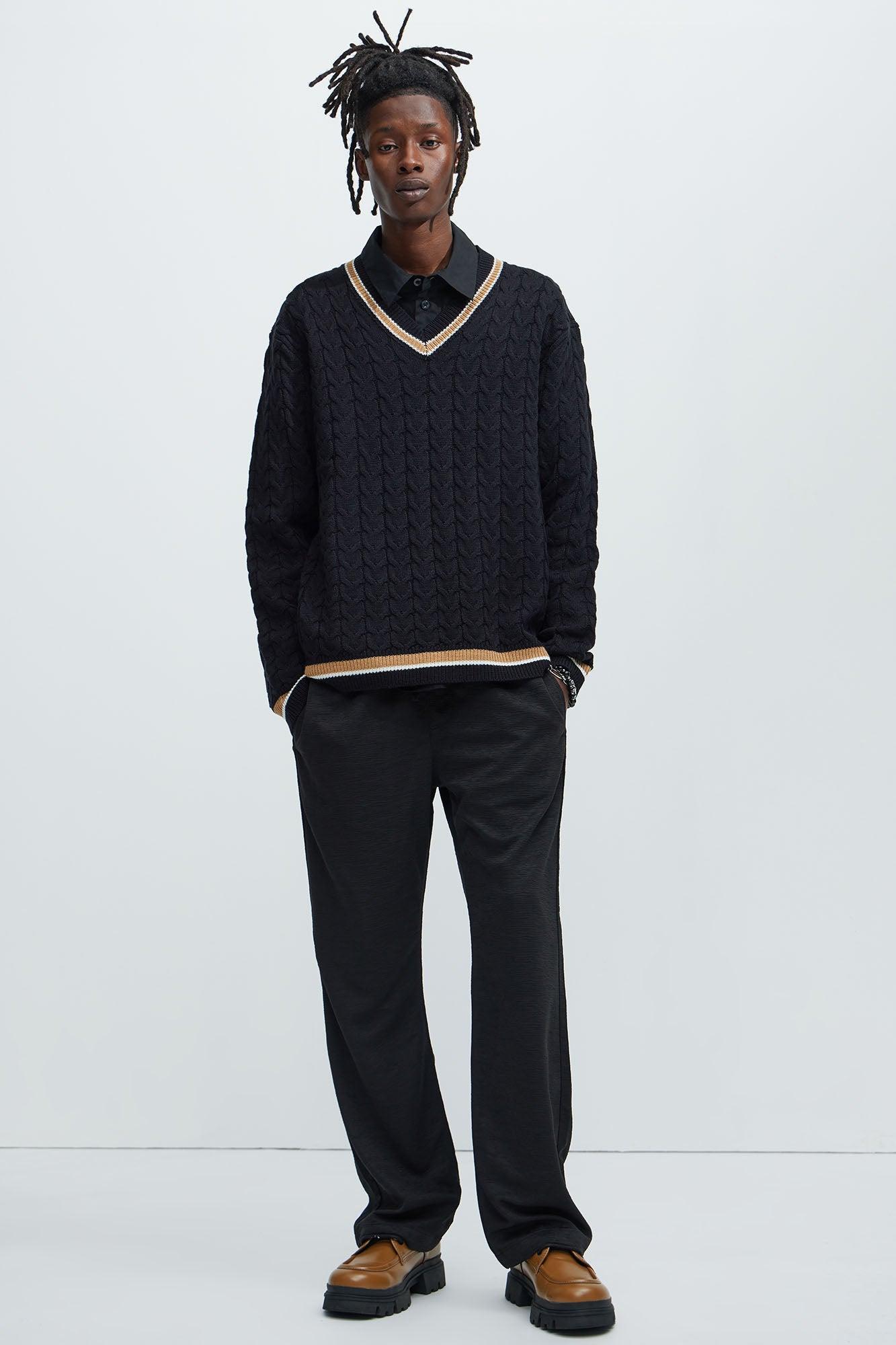 Back Again Cable Knit Sweater - Black/combo Product Image