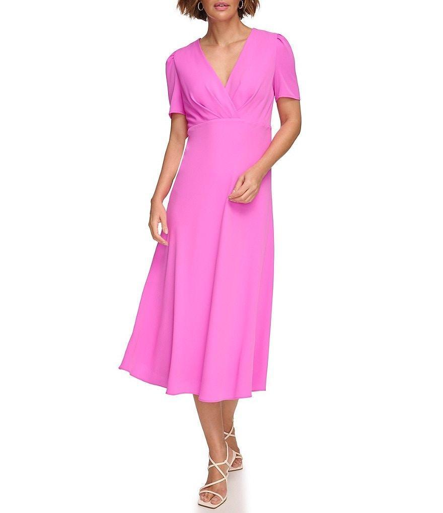 DKNY by Donna Karan Short Sleeve Surplice V-Neck Midi Dress Product Image