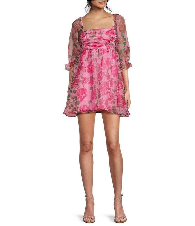 Allison & Kelly Floral Print 3/4 Sleeve Organza Mini Dress Product Image