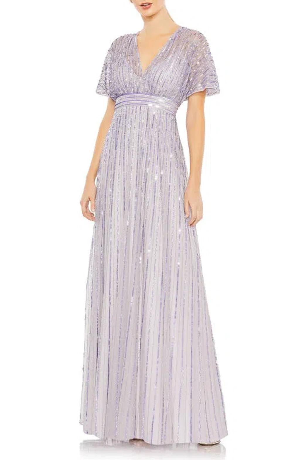 Sequin Empire Waist Gown In Lavender Product Image