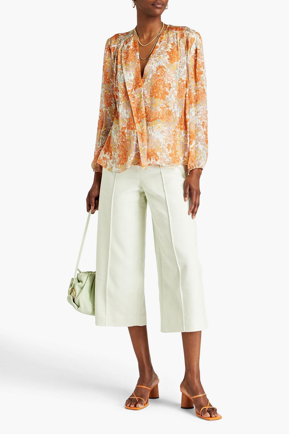 Floral-print Silk-crepon Top In Orange Product Image