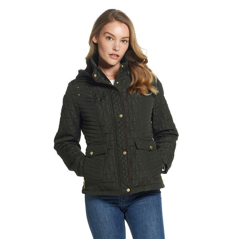 Plus Size Weathercast Faux-Suede Trim Quilted Jacket, Womens Green Product Image