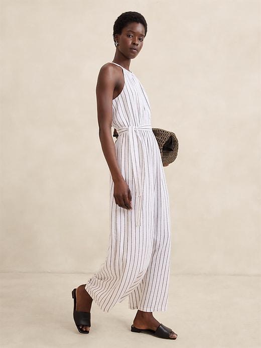 Linen-Blend Halter Jumpsuit Product Image