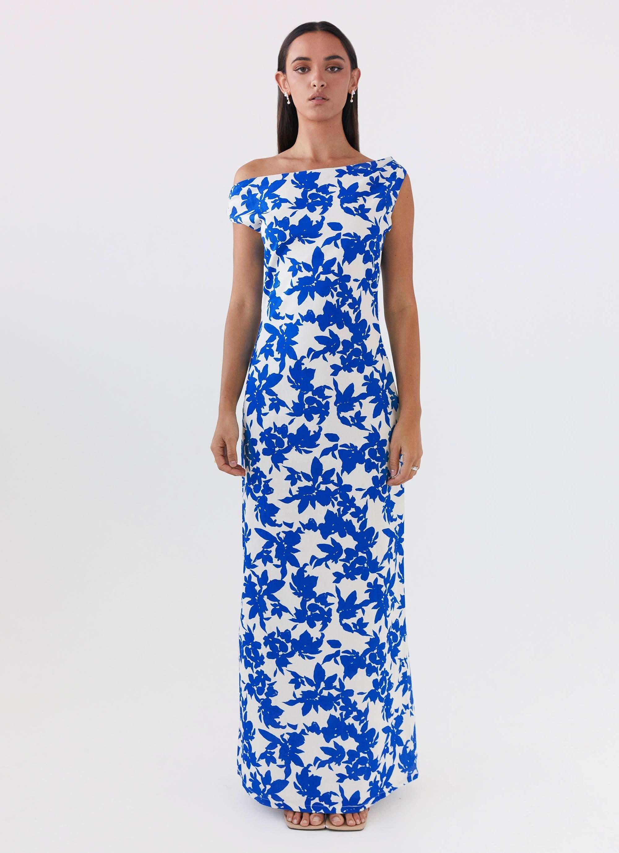 Pyper Off Shoulder Maxi Dress - Blue Floral Product Image