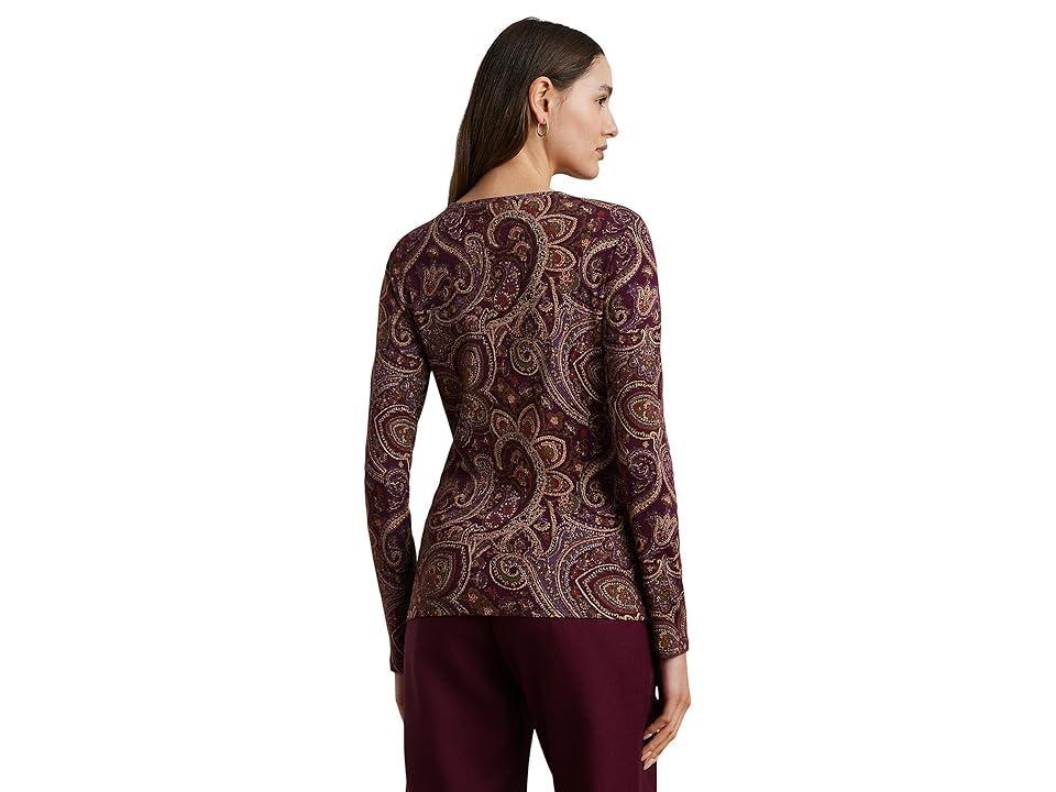 Lauren Ralph Lauren Paisley Stretch Cotton Long-Sleeve Tee Multi) Women's Clothing Product Image