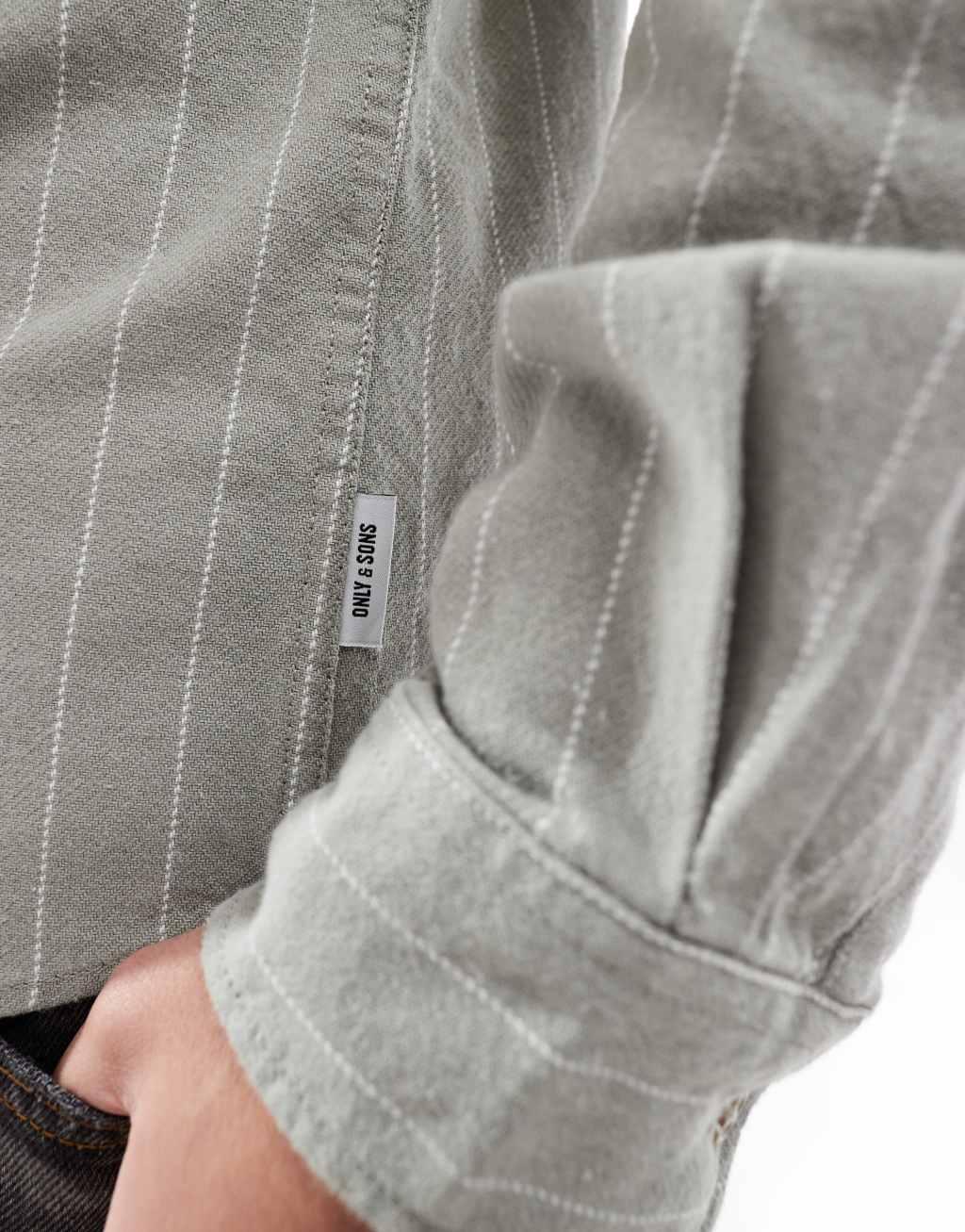 ONLY & SONS long sleeve shirt with stripe in sage Product Image