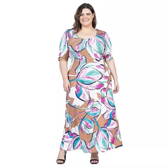 Plus Size 24Seven Comfort Apparel Elbow Sleeve Casual A Line Maxi Dress, Womens Product Image