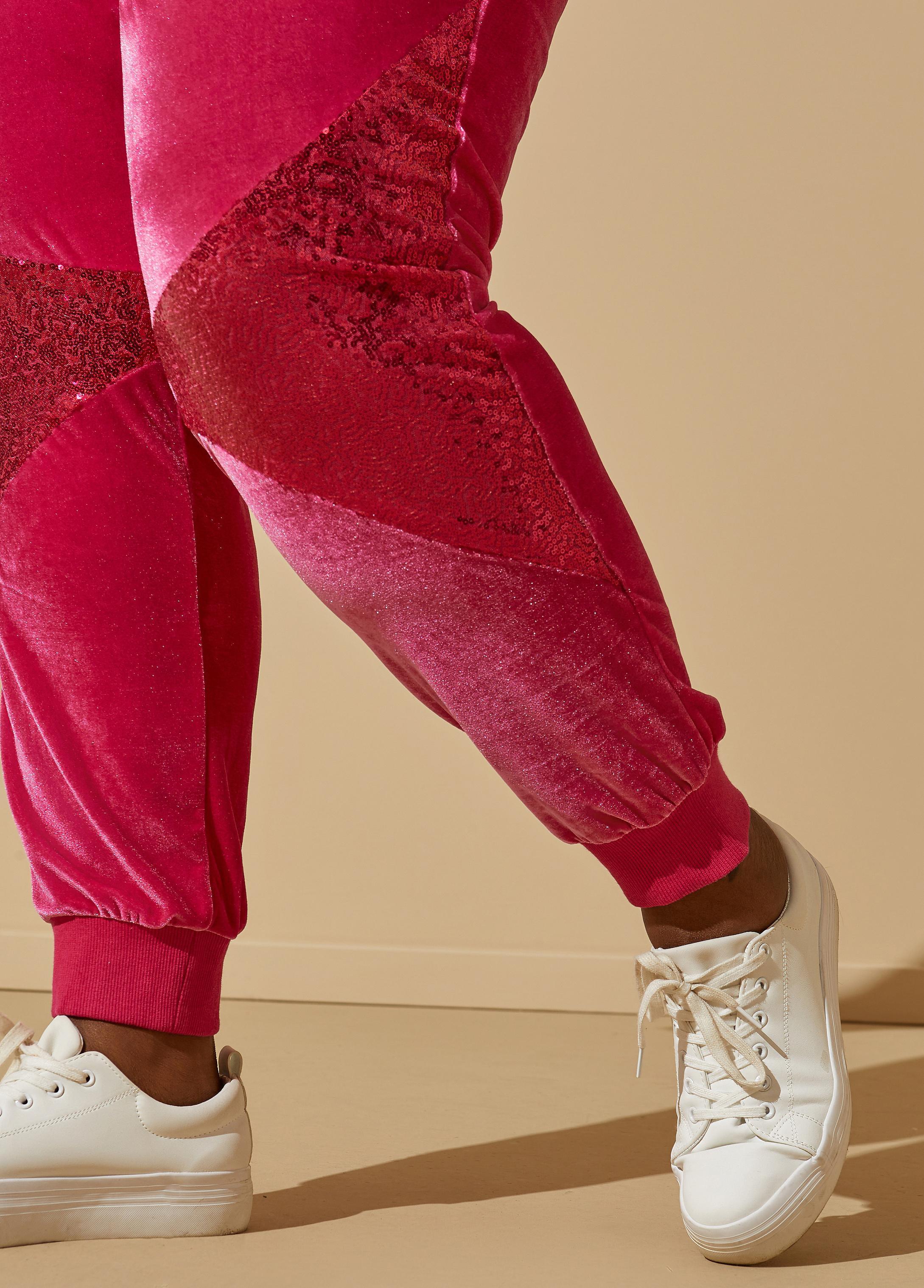 Sequined Paneled Velour Joggers Product Image