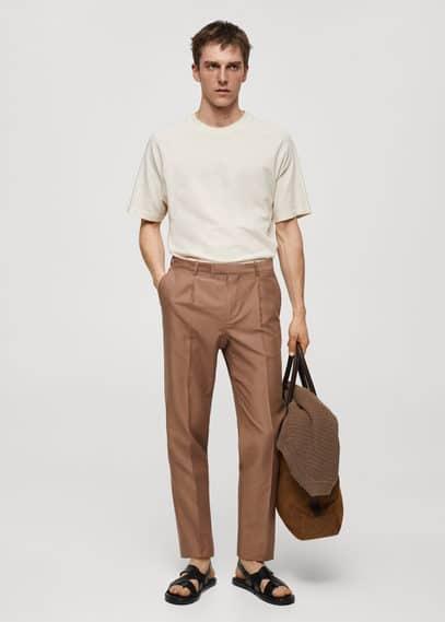 MANGO MAN - Slim fit cotton and linen suit pants burnt orangeMen Product Image