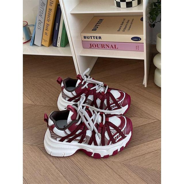 Striped Lace-Up Platform Sneakers Product Image