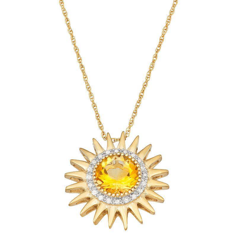 Jewelexcess 14k Gold Over Silver Genuine Citrine & 1/10 Carat T.W. Diamond Sun Pendant Necklace, Womens Product Image