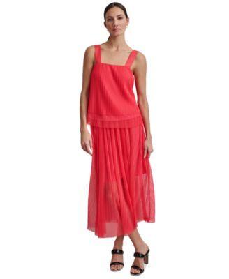 Dkny Womens Plisse Layered Hem Sleeveless Top Plisse Embossed Waist Midi Skirt Product Image