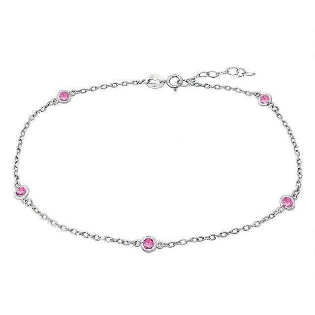 Aleure Precioso Sterling Silver Gemstone Station Anklet, Womens Pink Product Image