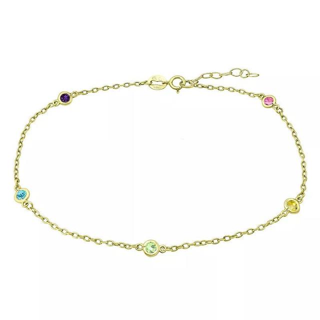 Aleure Precioso Sterling Silver Gemstone Station Anklet, Womens Multi Product Image