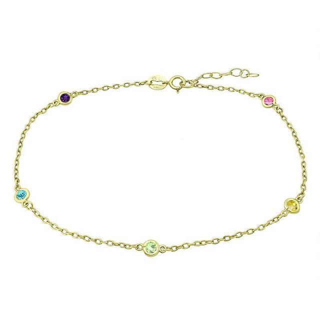 Aleure Precioso Sterling Silver Gemstone Station Anklet, Womens Multi Product Image