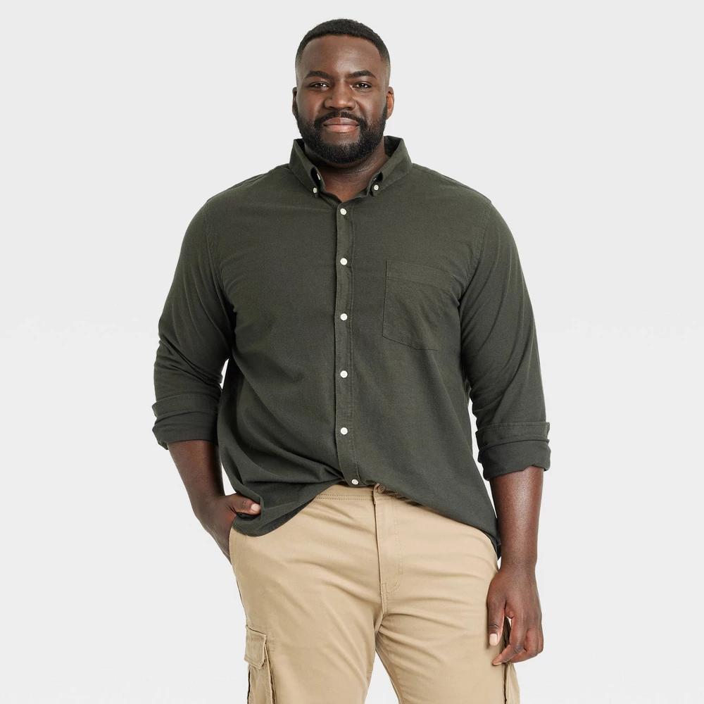 Mens Big & Tall Long Sleeve Collared Button-Down Shirt - Goodfellow & Co Olive 4XLT Product Image