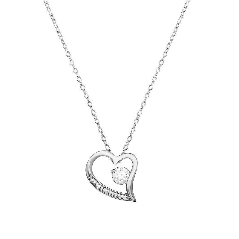 PRIMROSE Sterling Silver Cubic Zirconia Open Heart Pendant Necklace, Womens Product Image