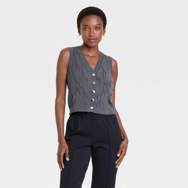 Womens Cabled Button-Down Vest - A New Day Dark Product Image