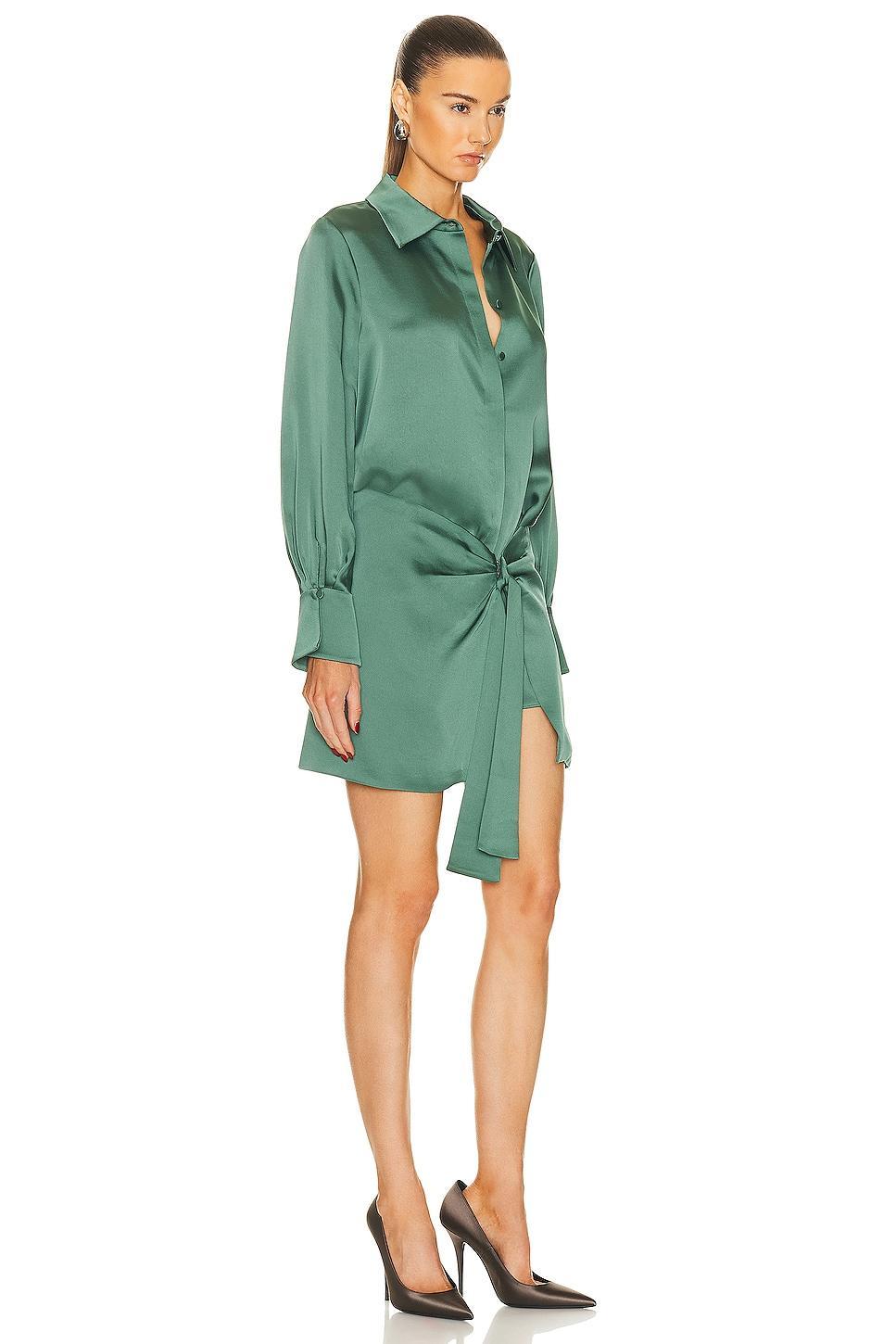 SIMKHAI Larson Long Sleeve Shirt Mini Dress in Green Product Image