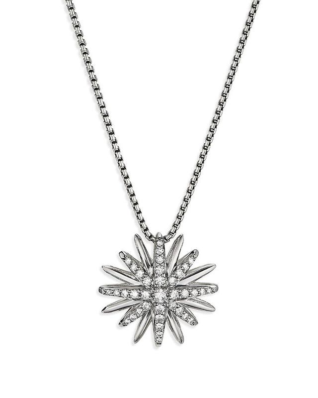 Womens Starburst Pendant Necklace in Sterling Silver with Pav Diamonds Product Image