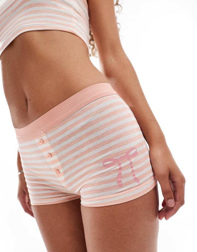 Daisy Street jersey cami striped boxer pajama set with bow graphic in pink Product Image