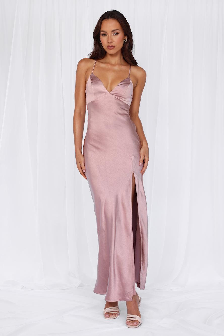 HELLO MOLLY The Sophia Satin Maxi Dress Dusty Pink Product Image