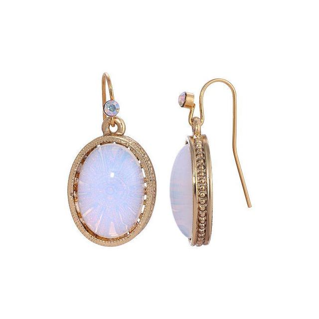 1928 Gold Tone Oval Glass Drop Earrings, Womens, White Product Image