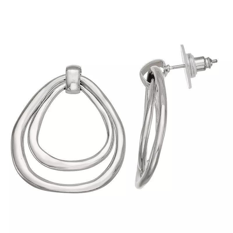 Sonoma Goods For Life Silver Tone Double Tear Stud Hoop Earrings, Womens, None Product Image