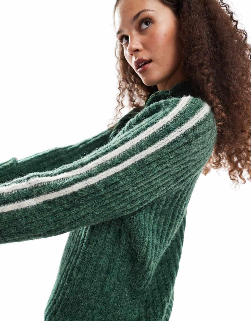 Emory Park side-stripe oversized sweater in forest green Product Image