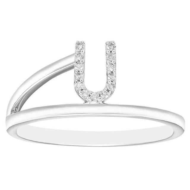 Boston Bay Diamonds Sterling Silver Diamond Accent Letter Initial Split Shank Ring, Womens Silver Tone U Product Image