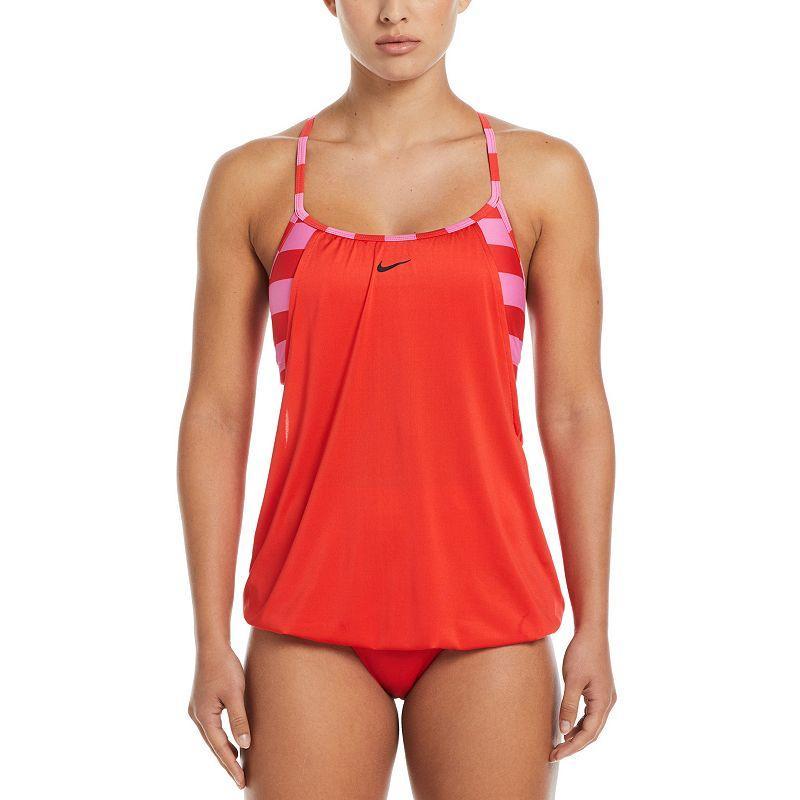 Womens Nike Statement Stripe Layered Tankini Swim Top Light Red Product Image