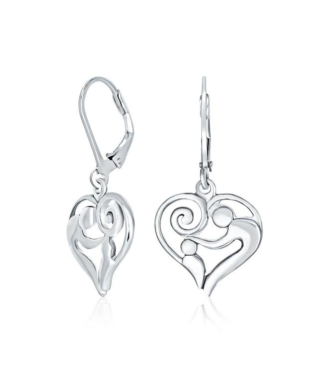 Bling Jewelry Heart Shaped Mother Loving Shaped Lever back Dangle Earrings For Women For New Mother Oxidized Sterling Silver Product Image