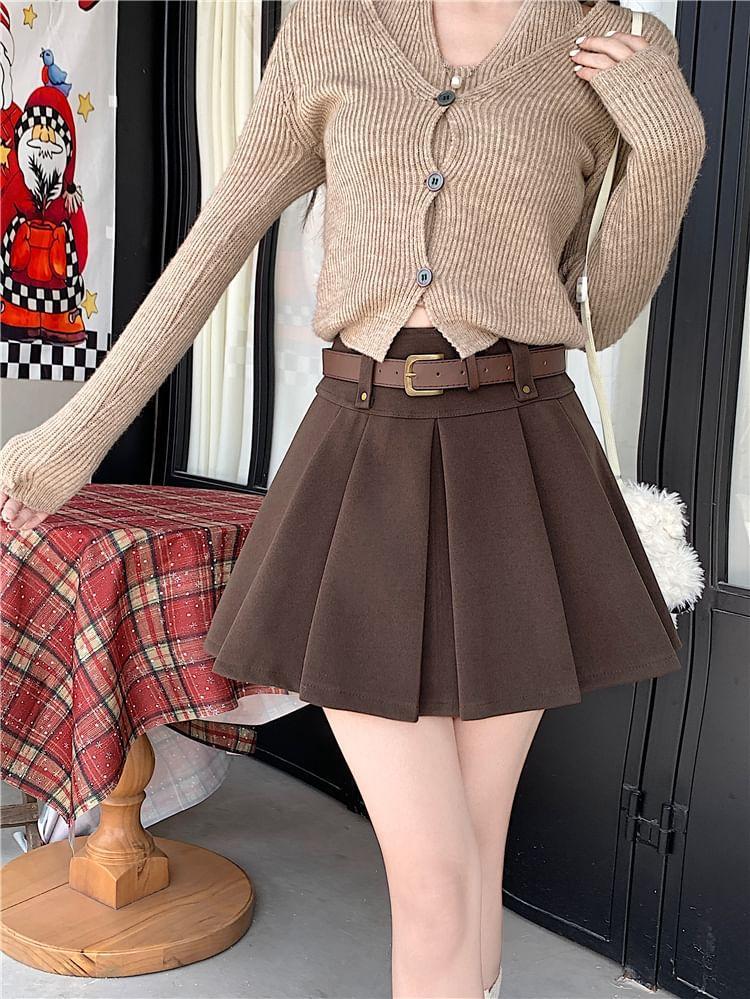 High Rise Plain Pleated Mini A-Line Skirt Product Image