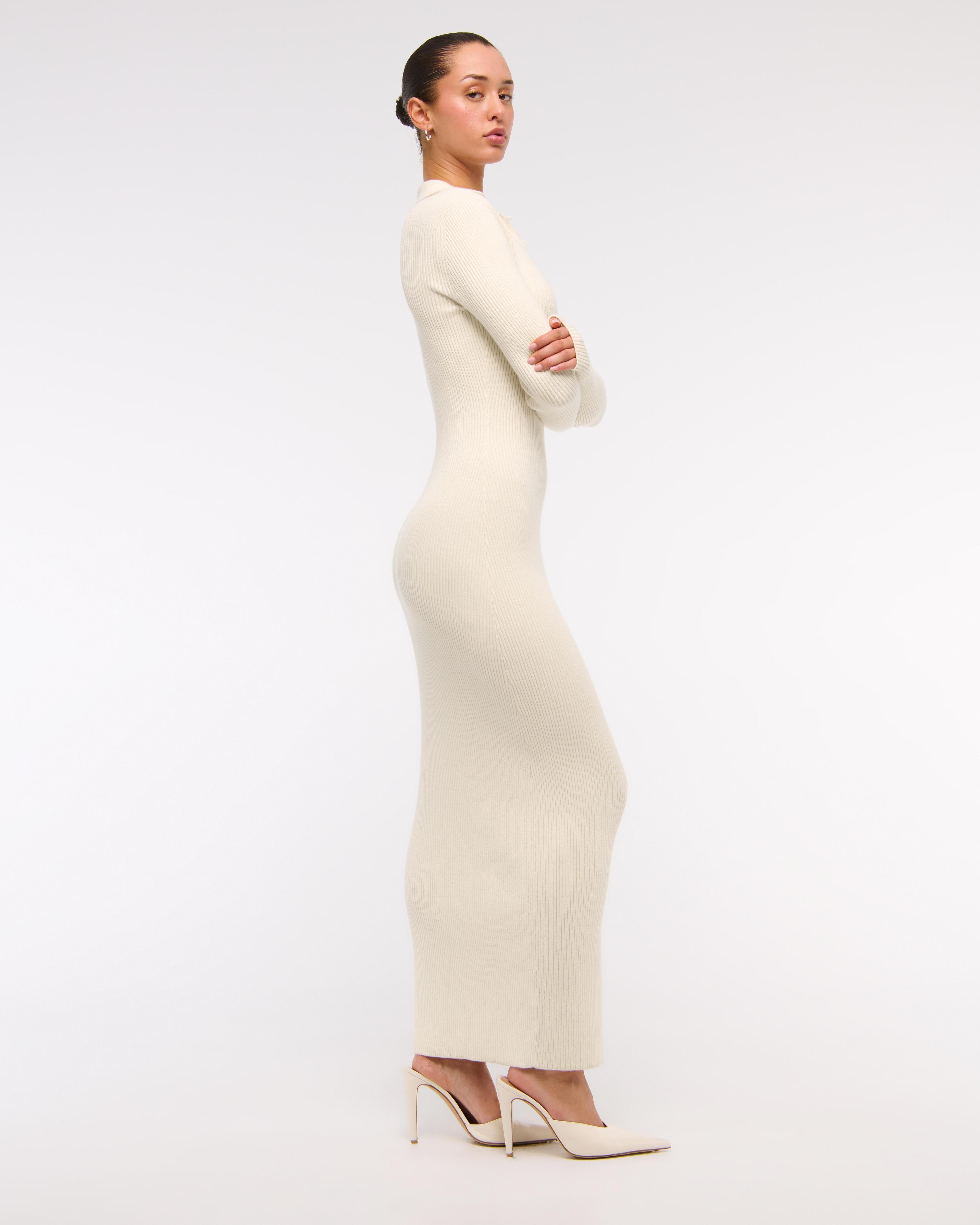 Long-Sleeve Collared Midi Sweater Dress Product Image