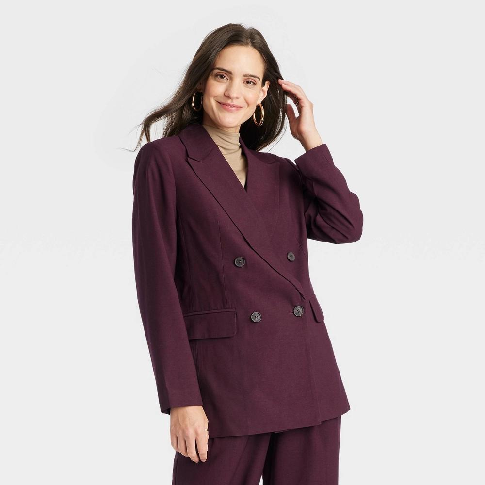 Women's Double Breasted Blazer - A New Day™ Burgundy S Product Image