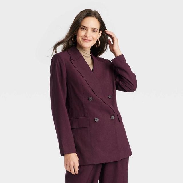 Womens Double Breasted Blazer - A New Day Burgundy L Product Image