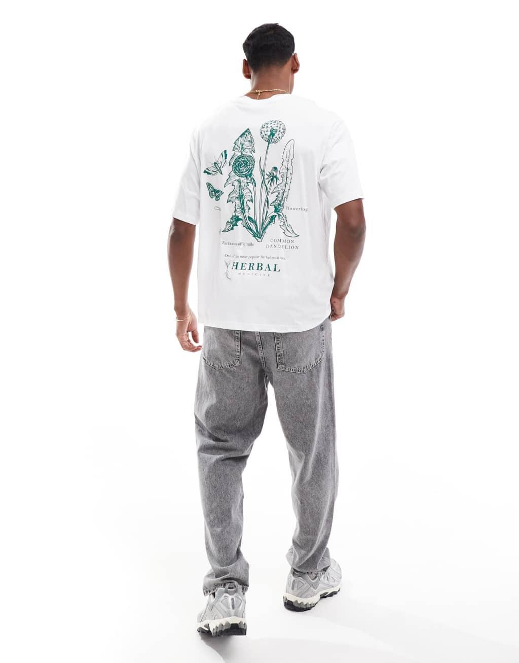 Jack & Jones oversized t-shirt with dandelion back print in white  Product Image